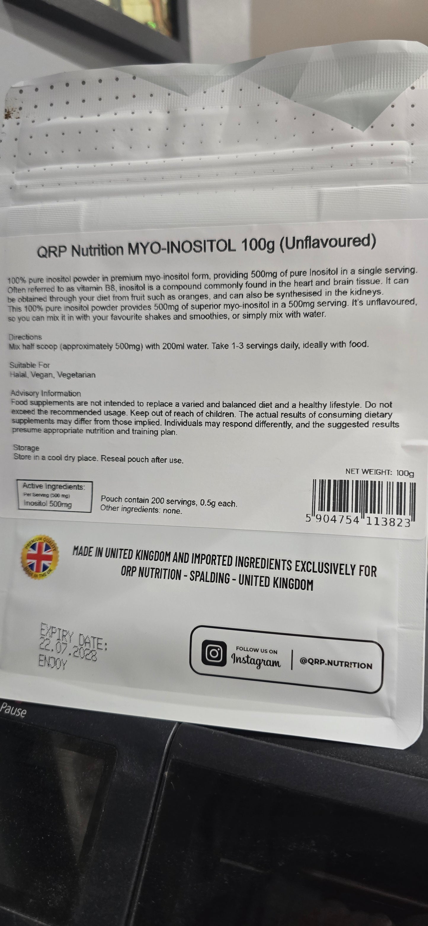 QRP Nutrition Myo-Inositol 100g unflavoured