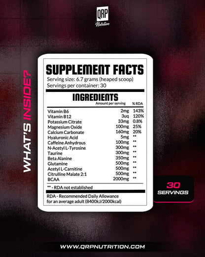 QRP Nutrition Bad Ass Girl Pre-workout 200g (Bubble Gum)